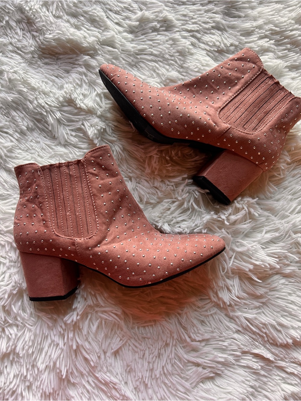 Pink Studded Faux Suede Booties NWOT - Size 9